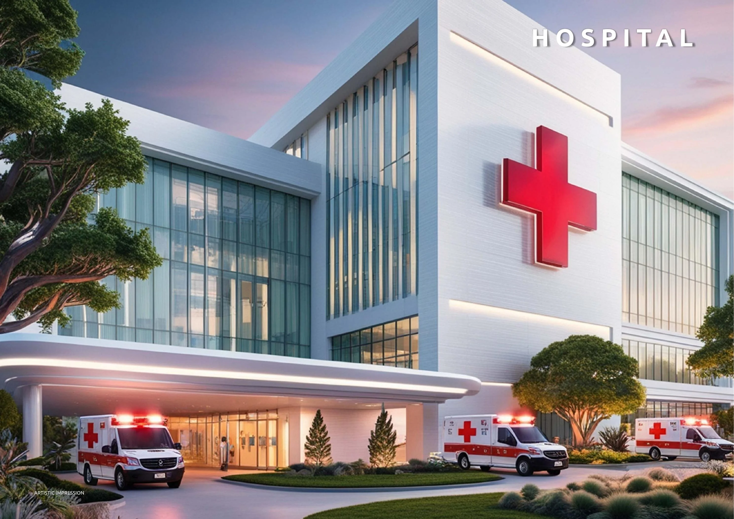 Hospital shown in the Omaxe Eternity 2 brochure (artistic impression)