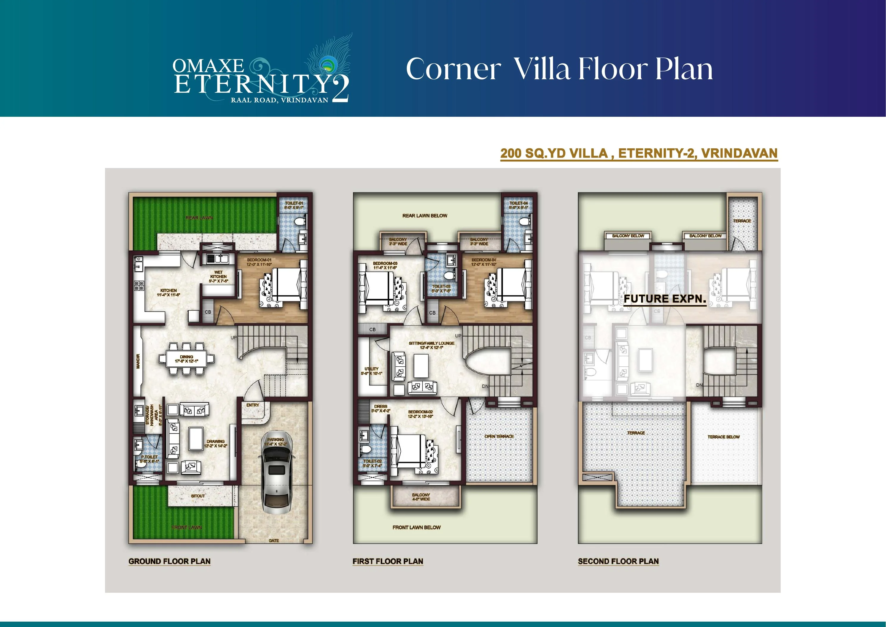 Omaxe Eternity 2 — 200 sq.yd corner villa floor plan (artistic impression)