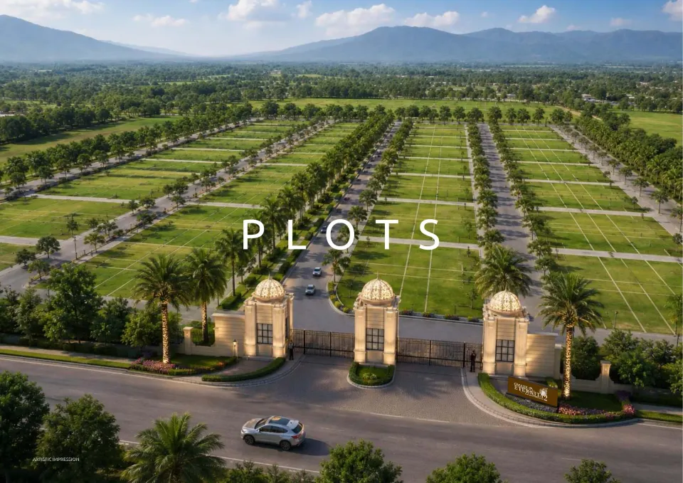 Omaxe Eternity 2 residential plots — aerial view of the gated township entrance, Vrindavan